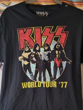 Kiss Black Graphic Tee with Red and Yellow Print